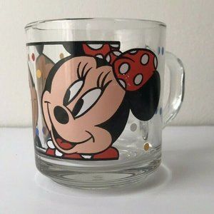 Disney Mickey & Minnie Mouse Clear Coffee Cup VTG Anchor Hocking